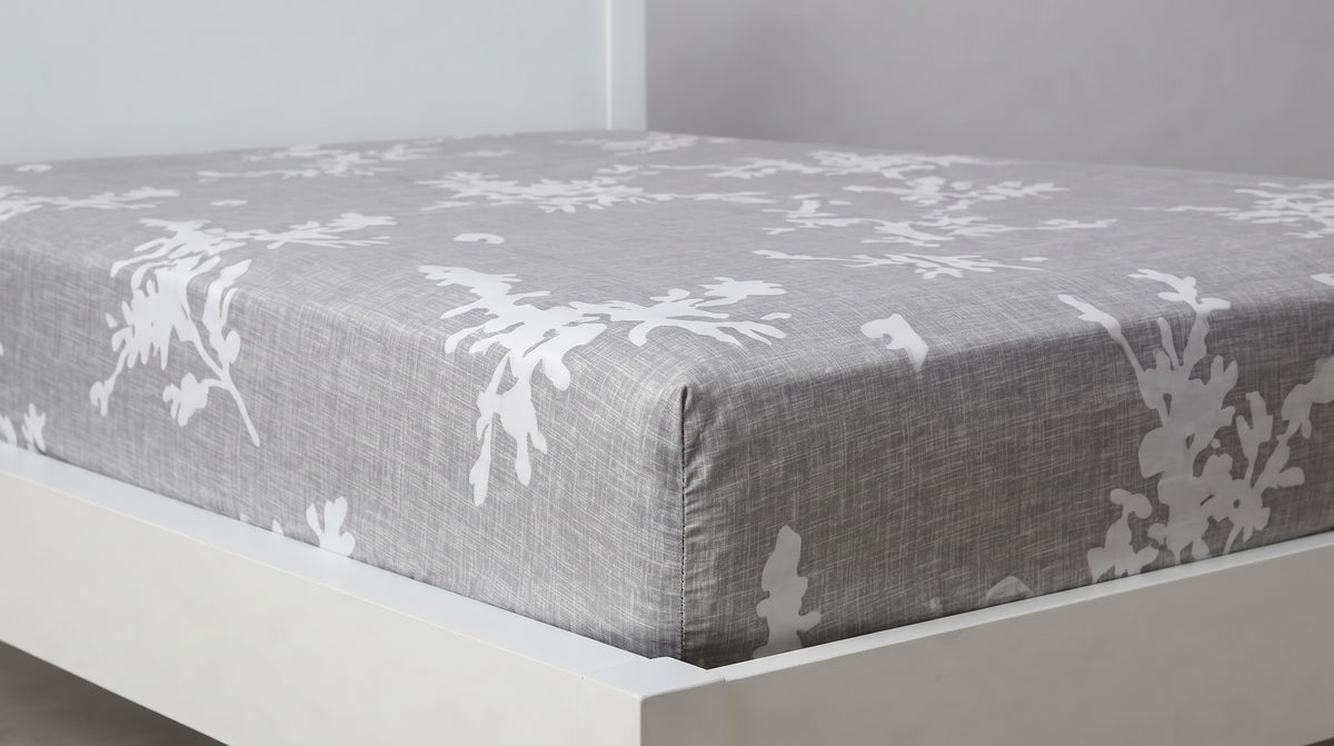 Grey floral Printed Fitted Sheet