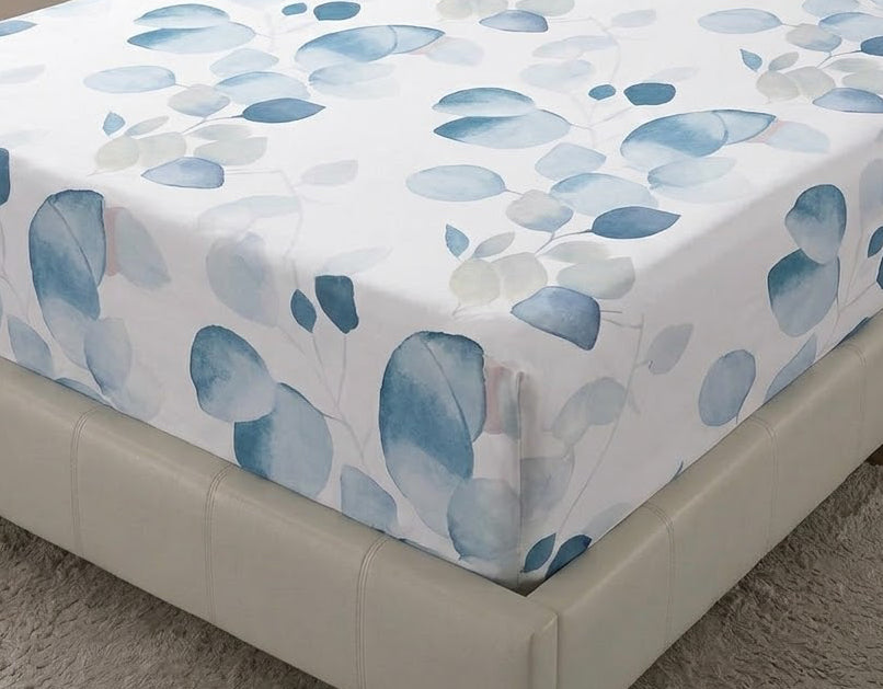 Bold Blues Floral Print Fitted Sheet