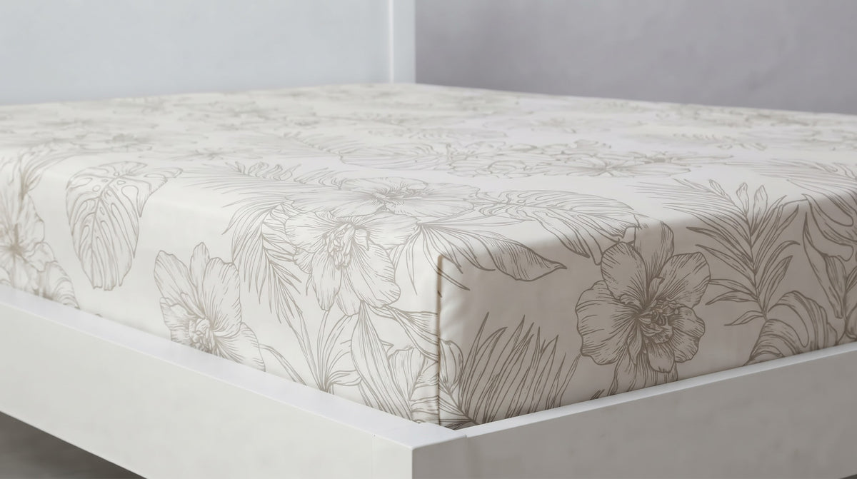 Beige floral Printed Fitted Sheet