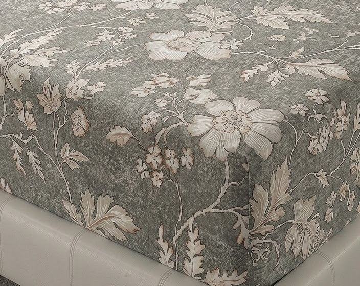 Grey Floral Print Fitted Sheet