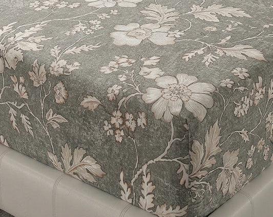 Grey Floral Print Fitted Sheet
